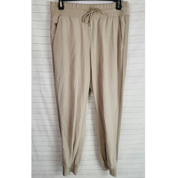 Athleta Pants - ATHLETA TEXTURED BROOKLYN JOGGER IN TAN WINDOWPANE, SZ 4